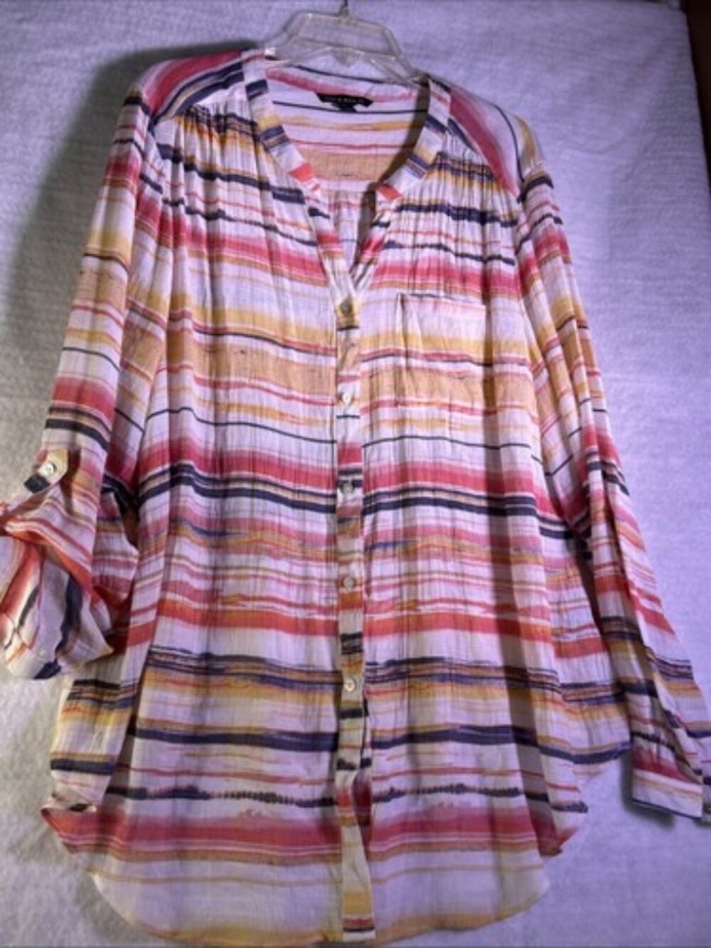 Zac & Rachel Blouse Womens Size XXL Lightweight Colorful Beach Artsy Striped